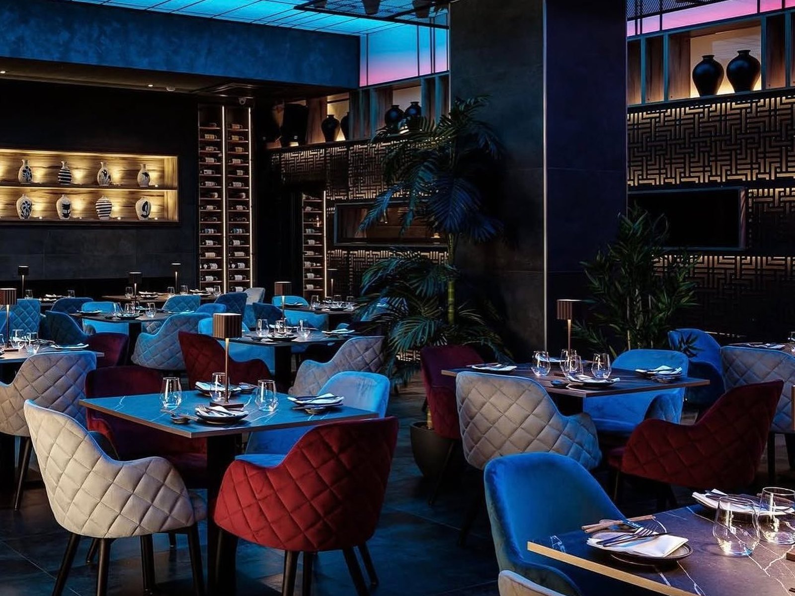 The intimate, candlelit dining room